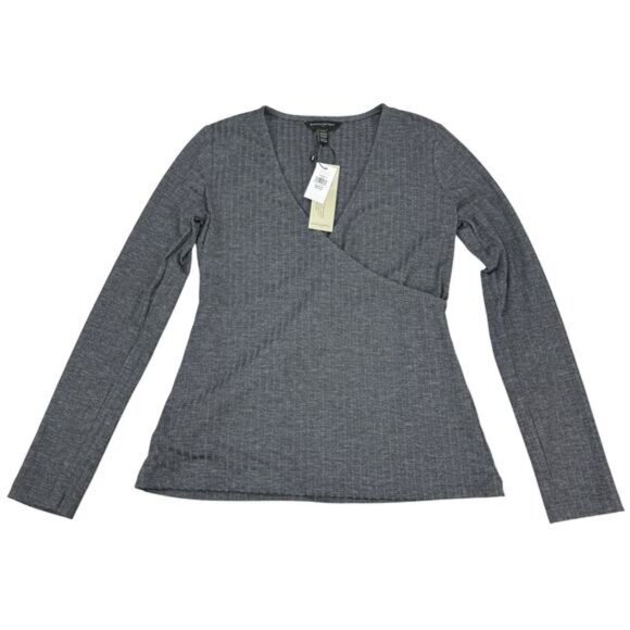 NWT BANANA REPUBLIC Long Sleeve Rib Wrap Tee Sz XXS Petite Gray - Picture 4 of 7